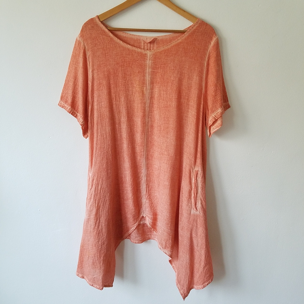 Catwalk Studio 100% Cotton Orange Oversized Lagenlook Tunic Top OS
